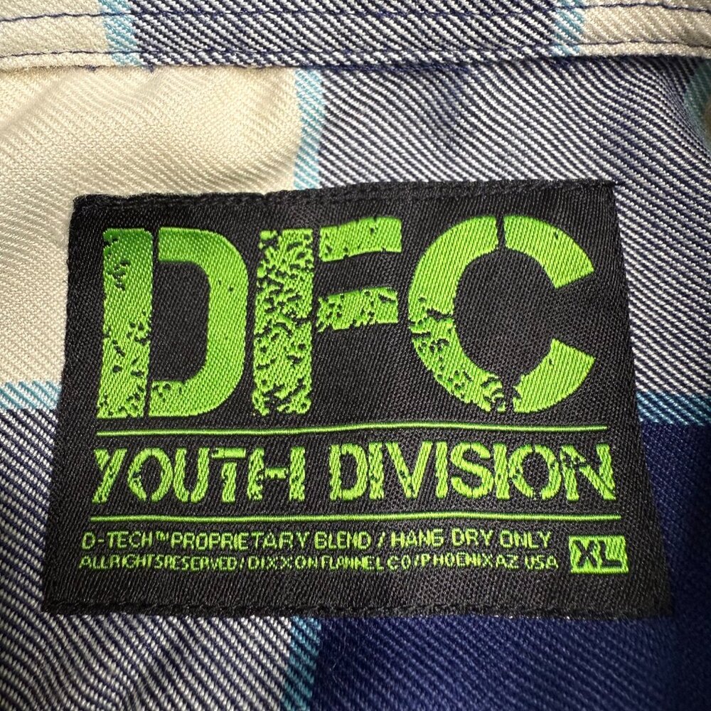 DIXXON DFC Youth Blue White Plaid Flannel Shirt Pearl Snap XL NWOT - Picture 5 of 10